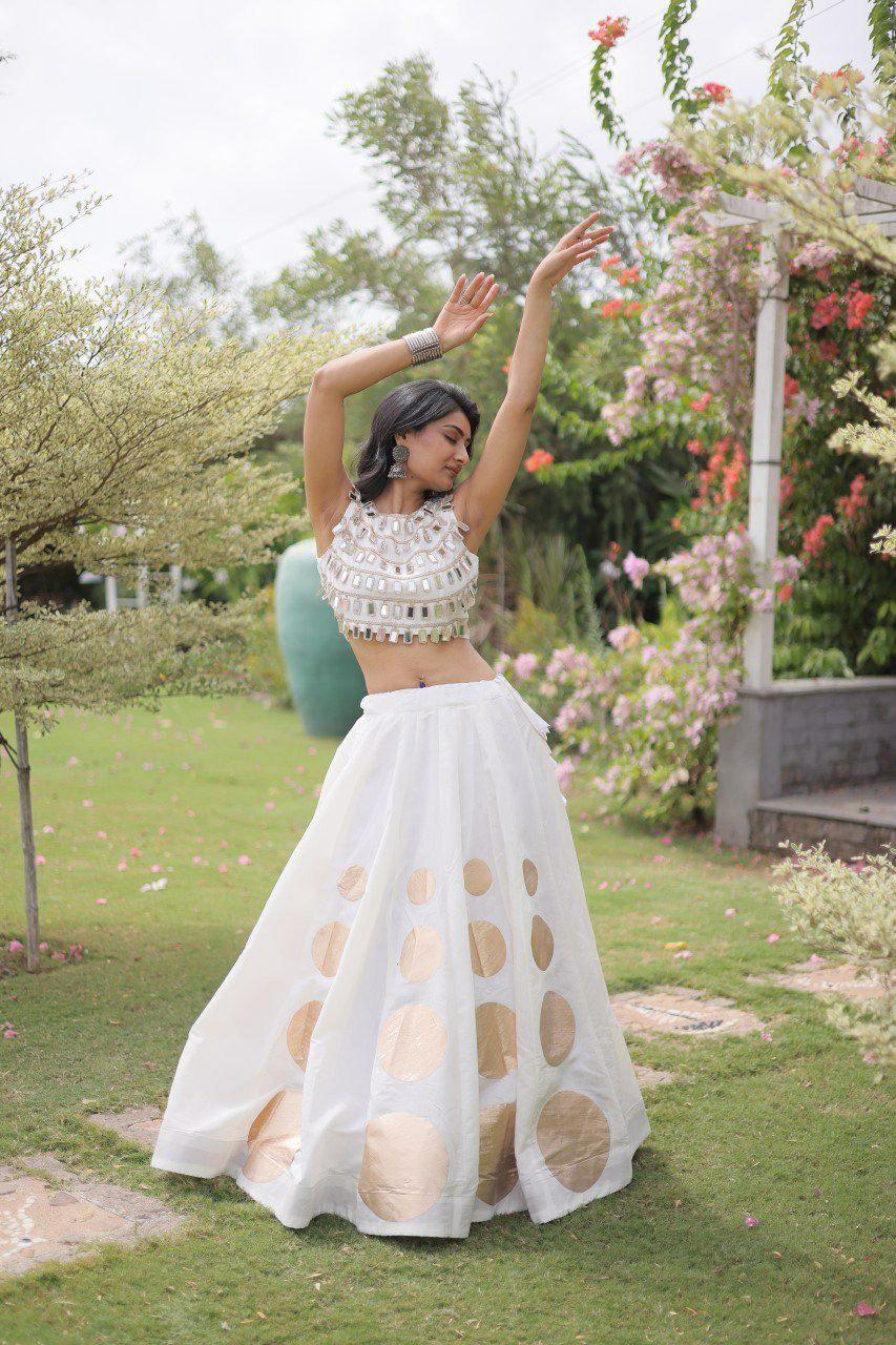 Roman Silk Lehenga Choli Set | Gota Work, Mirror Lace Blouse, Festive Wear