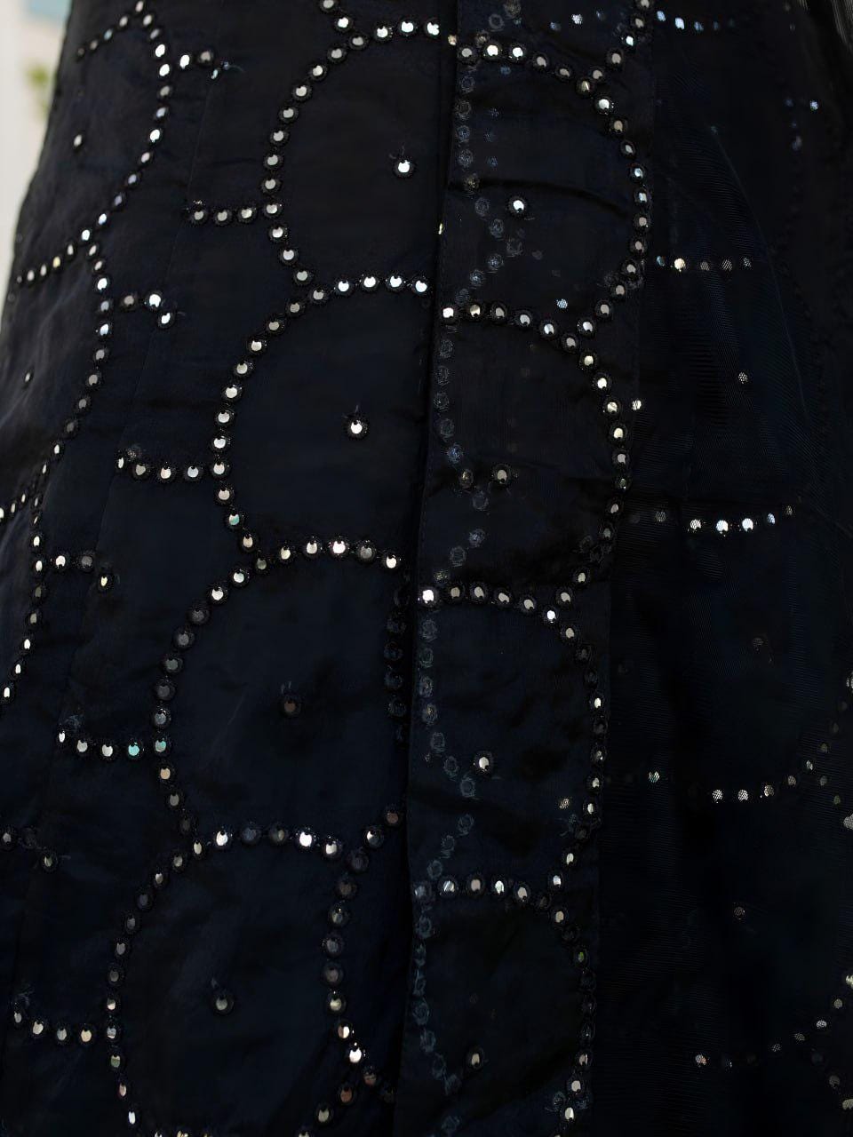 Black Organza Lehenga Choli, Velvet Blouse, Sequins Embroidery Wedding Outfit