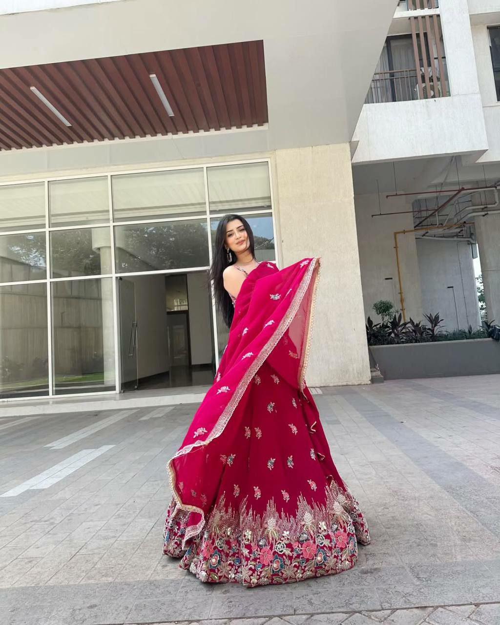 Designer Faux Georgette Lehenga Choli | Thread Coding Dori Work Indian Wedding Wear