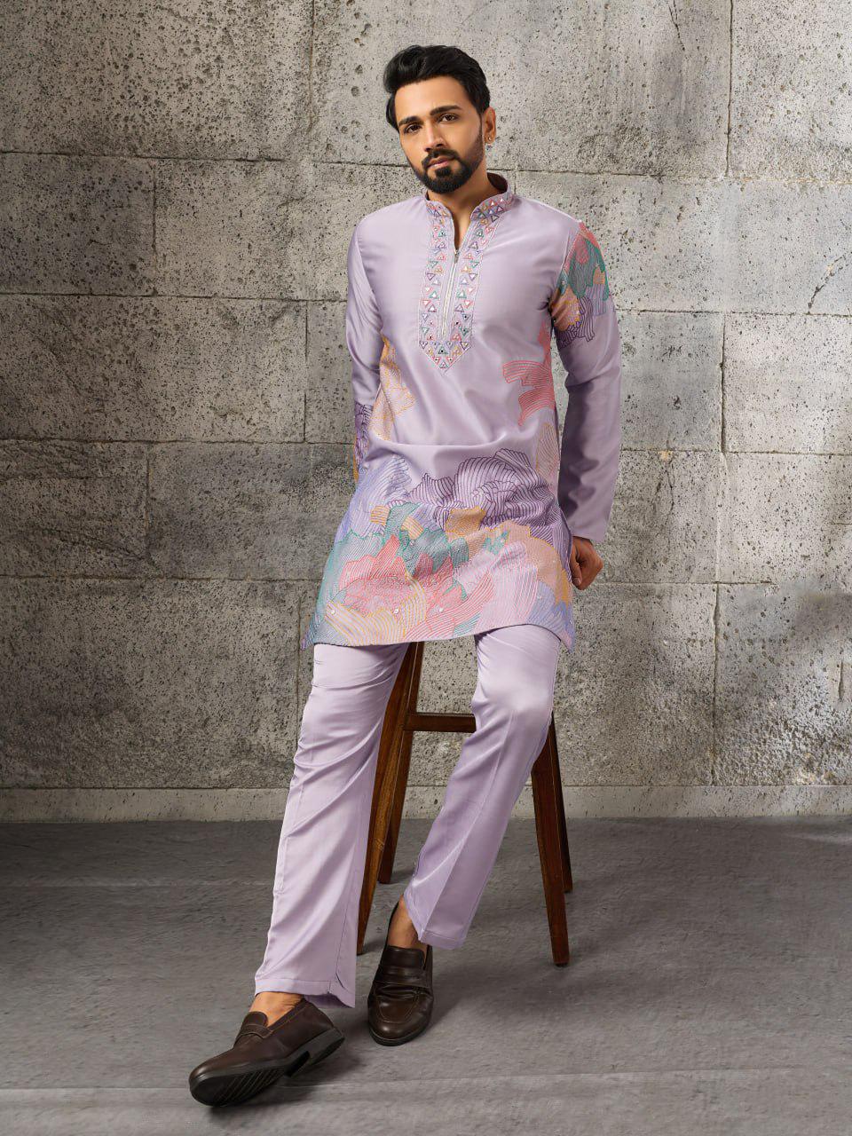 Silk Kurta Pant Set | Thread Sequin Embroidered Ethnic Wear