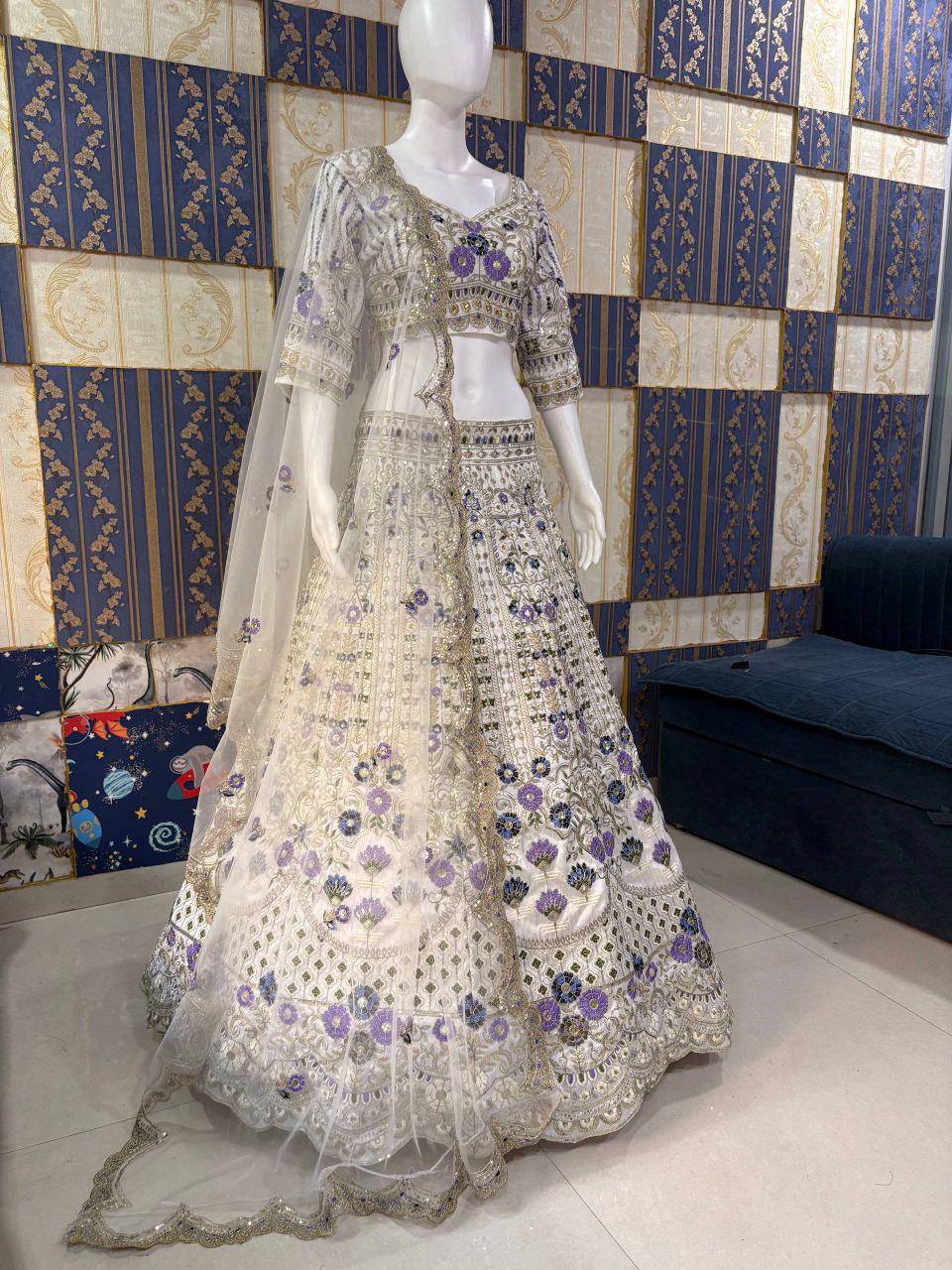 Mono Satin Silk Lehenga Choli, Butterfly Net Dupatta, Sequins Cut Work, Wedding Party Wear