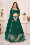 Teal Green Georgette Lehenga Choli Set | Zari Sequins Embroidery, Semi-Stitched Wedding Wear