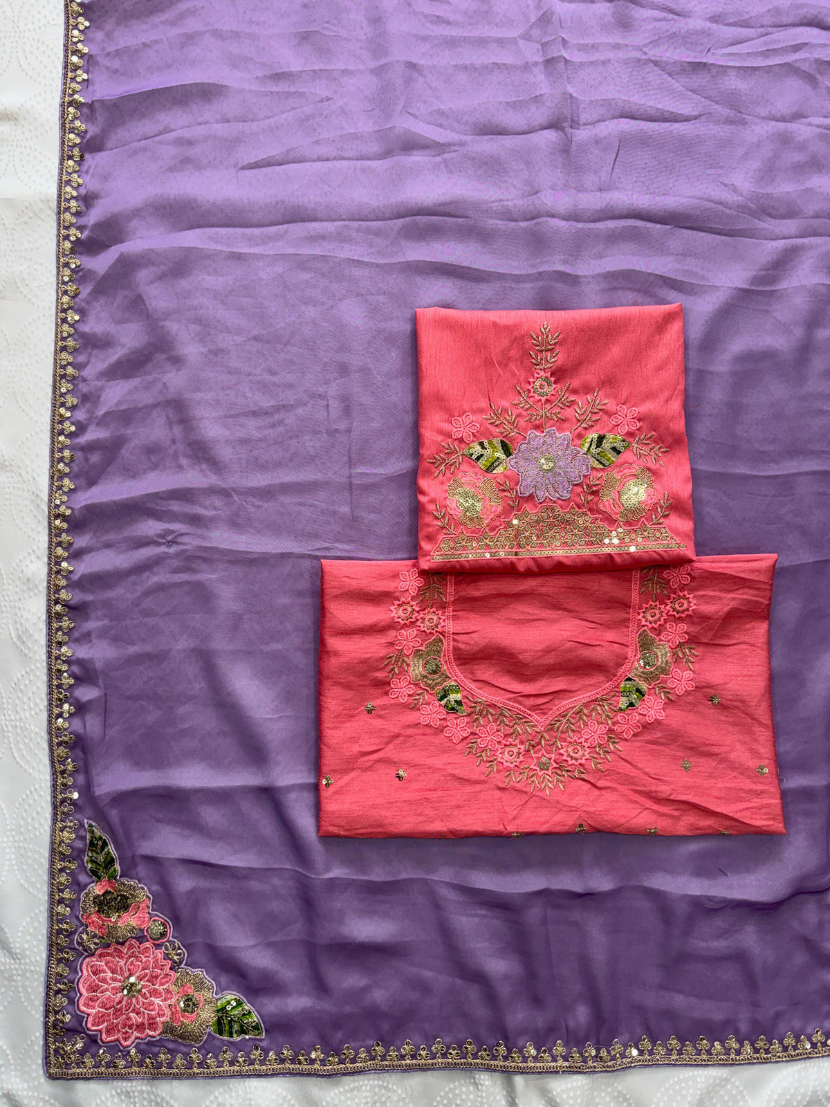 Rangoli Silk Saree with Embroidered Blouse | Cutwork Border Wedding Party Wear