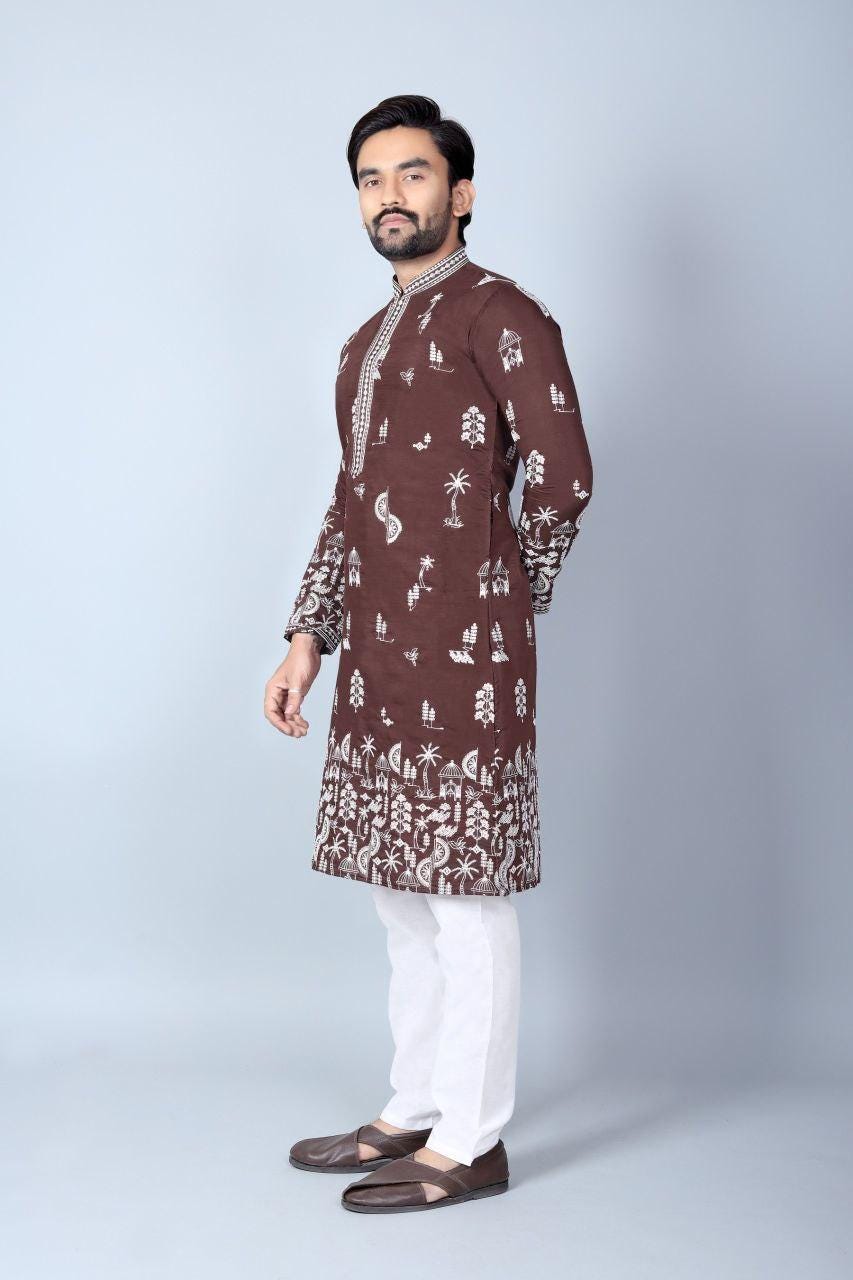 Men's Chanderi Silk Kurta Pajama Set | Festive Indian Ethnic Wear, Cotton Pajama