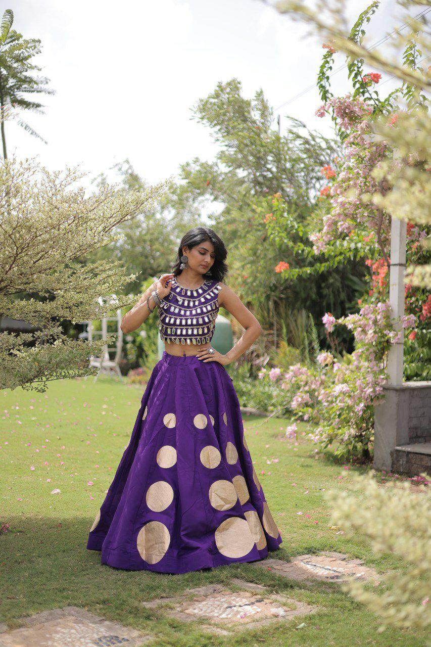 Roman Silk Lehenga Choli Set | Gota Work, Mirror Lace Blouse, Festive Wear