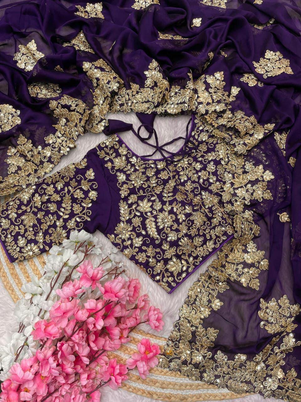 Rangoli Silk Saree with Sequins Zari Embroidery, Cut Work, Stitched Blouse, Party Wear
