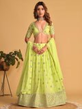Lime Green Georgette Lehenga Choli Set | Zari Sequins Embroidered Festive Outfit