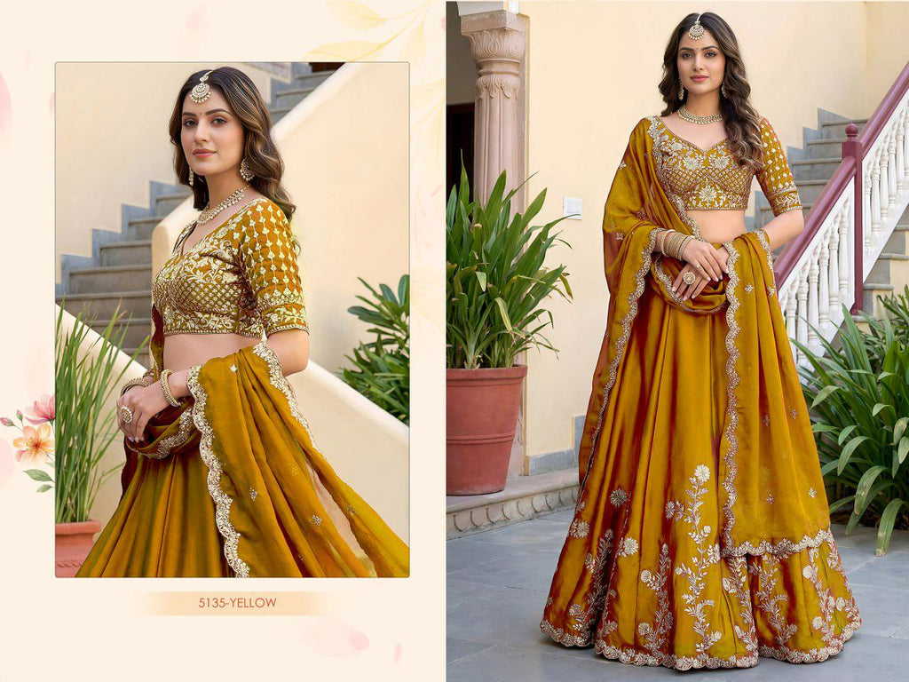 Rangoli Silk Lehenga Choli Set, Zari Dori Sequins Embroidery, Semi-Stitched Wedding Outfit