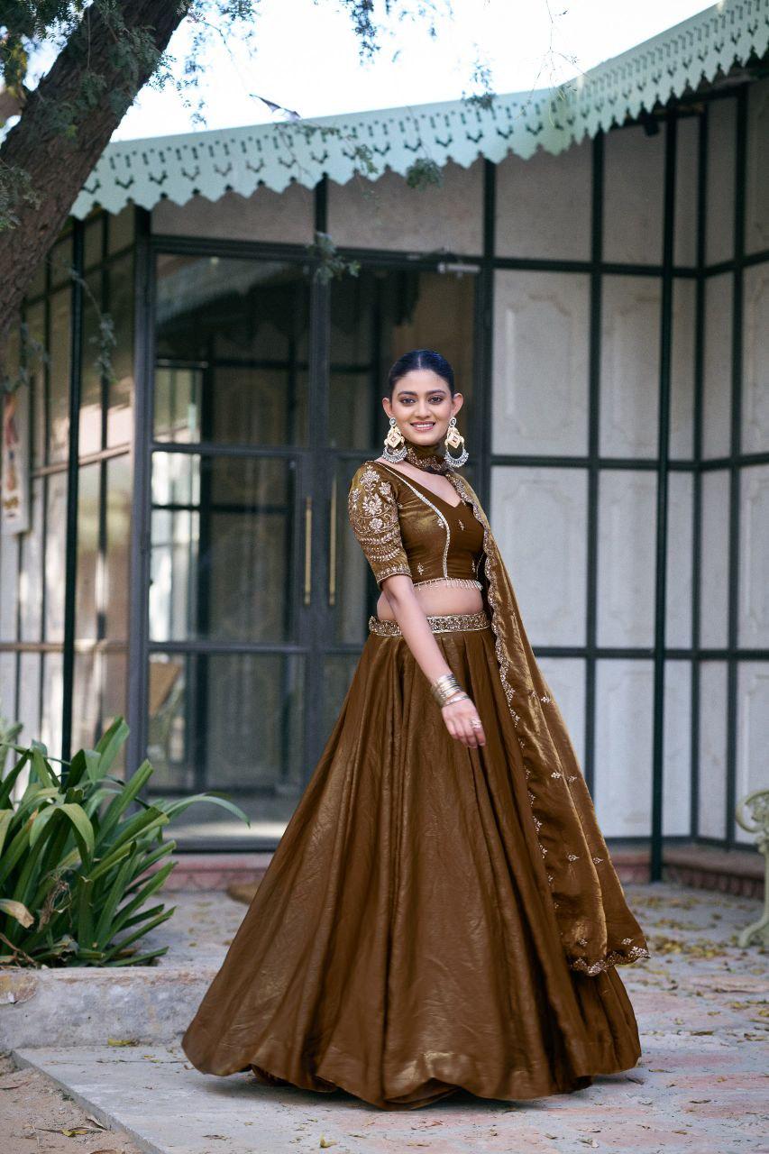 Fendi Lehenga Choli Set | Sequins Embroidery, 5 Meter Flair, Bridal Party Wear