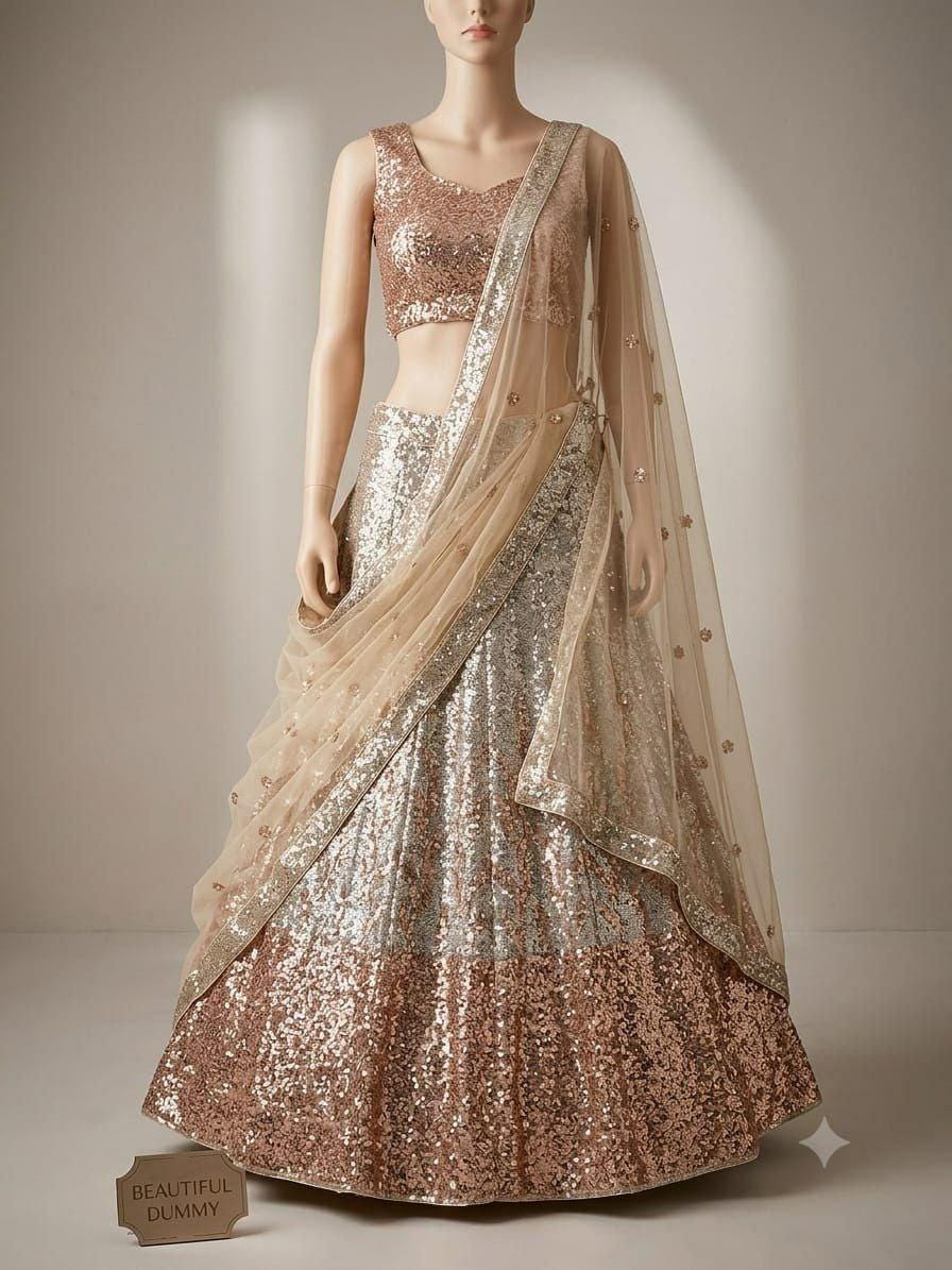 Butterfly Soft Net Lehenga Choli Set | Dual Sequin Embroidered Wedding Party Wear