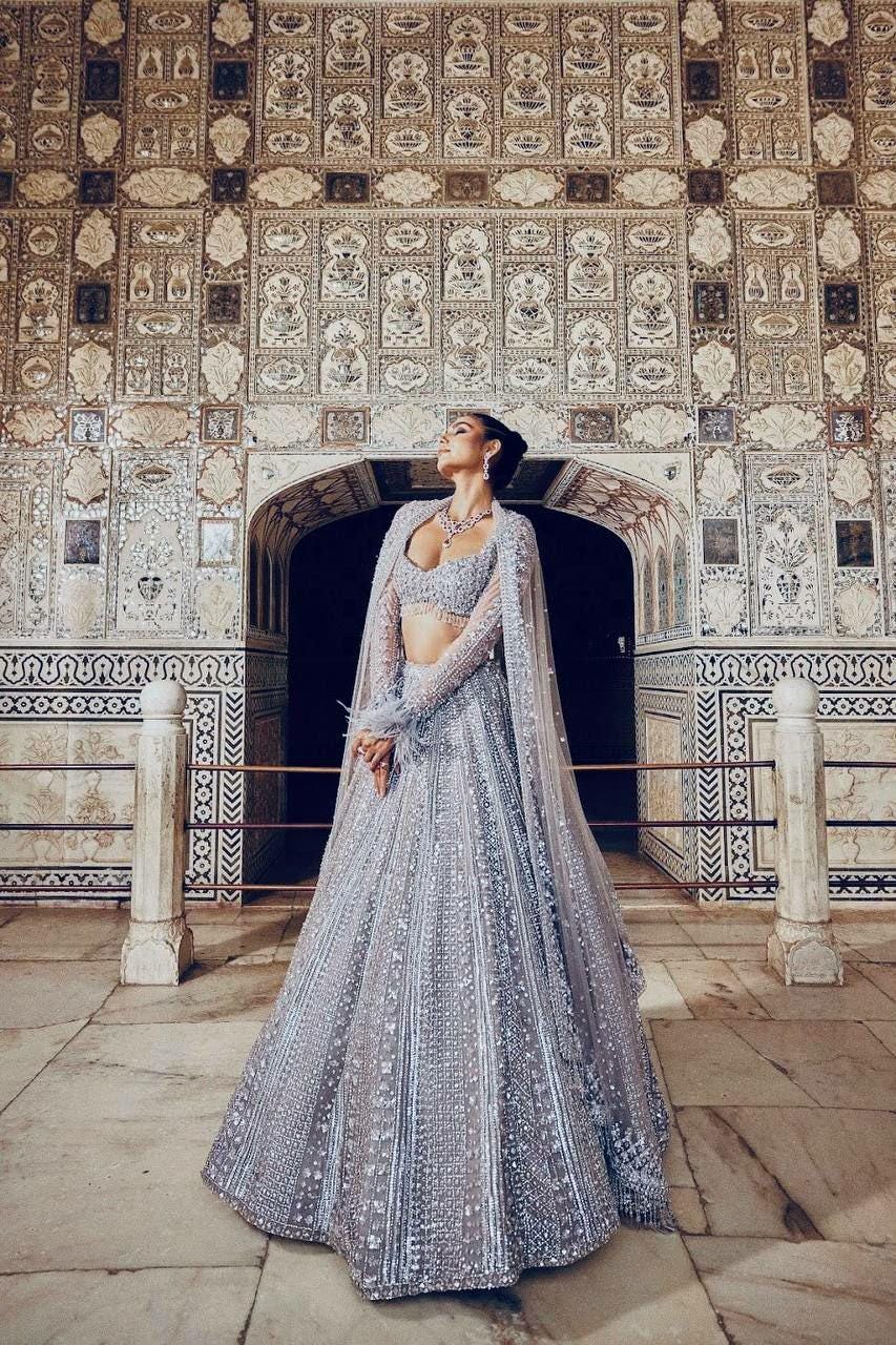 Shimmer Silk Lehenga Choli Set | Sequins Dori Work, 3.5 Meter Flair, Indian Wedding Wear