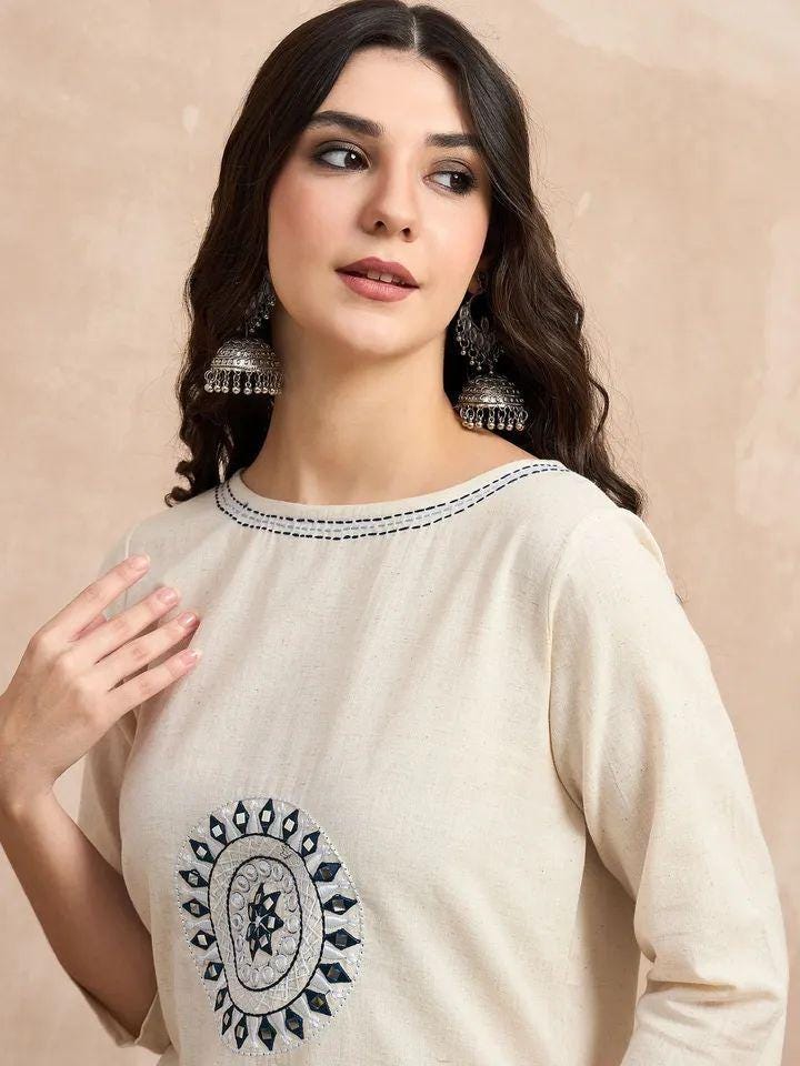 Elegant Ivory Cotton Flex Kurta Set