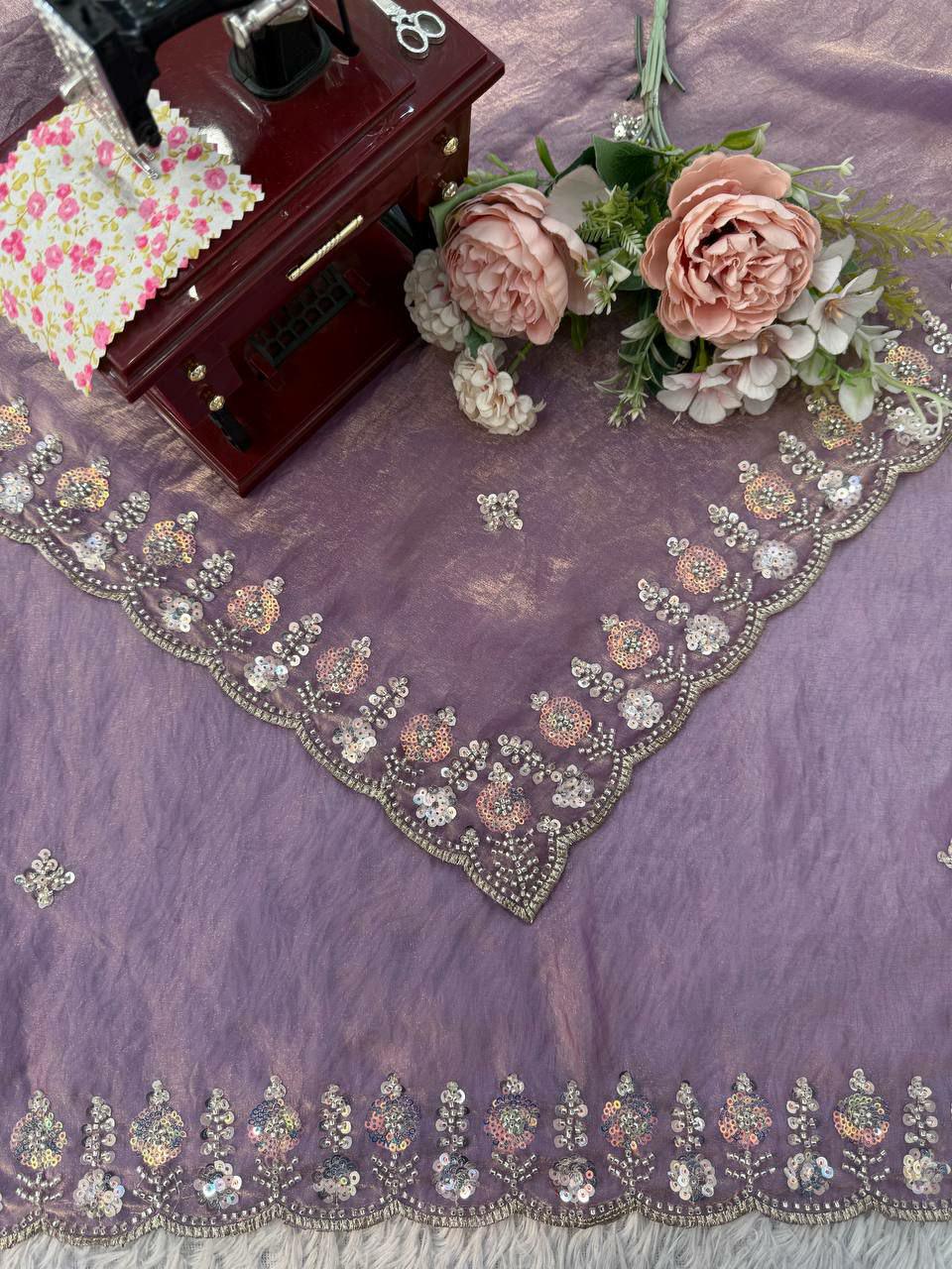 Fendy Silk Designer Saree with Heavy Beads, Thread & Sequin Work