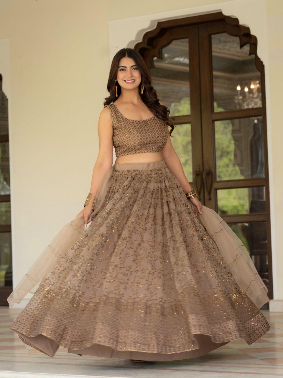 Net Lehenga Choli, Zari Sequins Embroidery, Semi Stitched Bridal Set, Wedding Party Wear