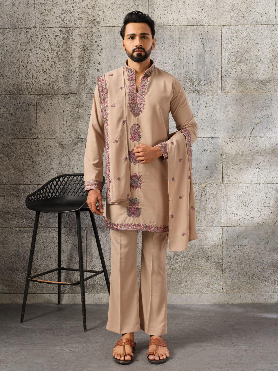 Japanese Fabric Kurta Pant Set | Thread Sequin Embroidered Ethnic Festive Outfit