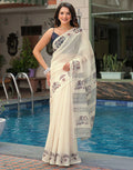Heavy Linen Cotton Saree | Digital Print Indian Ethnic Wear (Unstitched Blouse)
