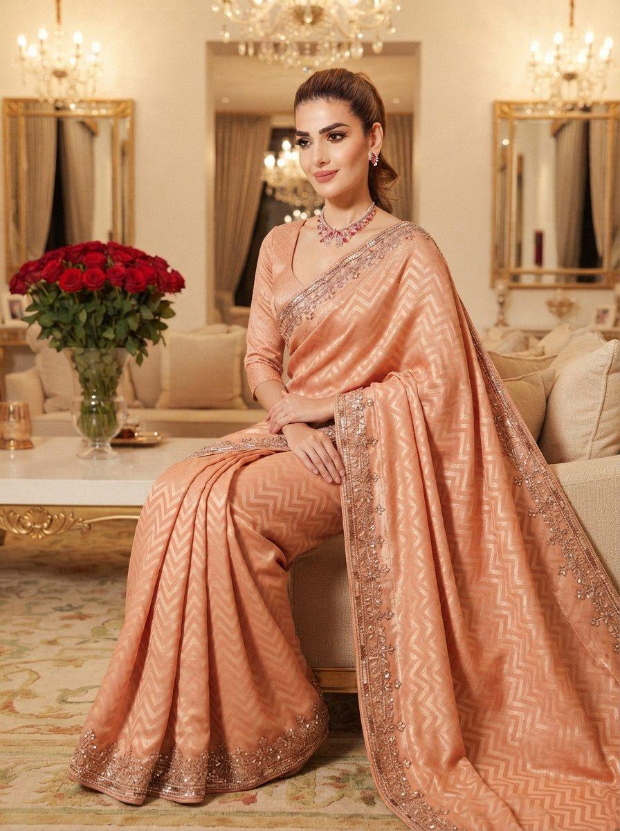 Pure Kanjivaram Silk Saree | Hand Embroidered Wedding Saree with Cutdana, Beads, Sequins