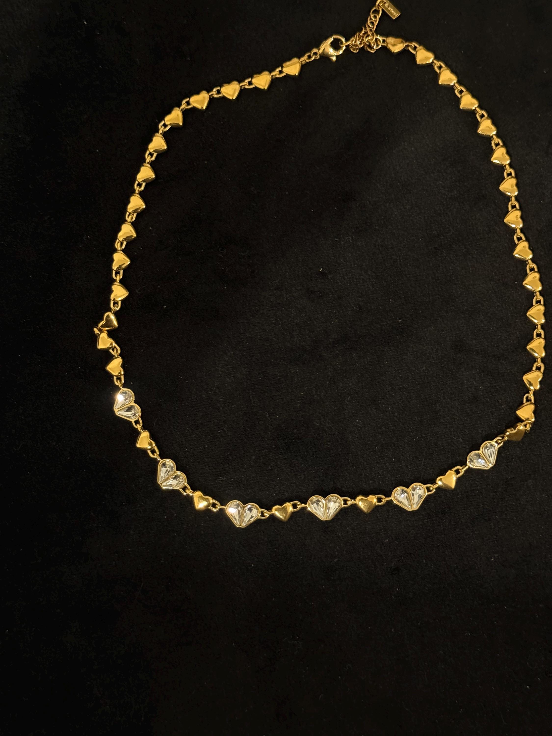 Gold Crystal Heart Choker Necklace, Dainty Stainless Steel Waterproof Jewelry
