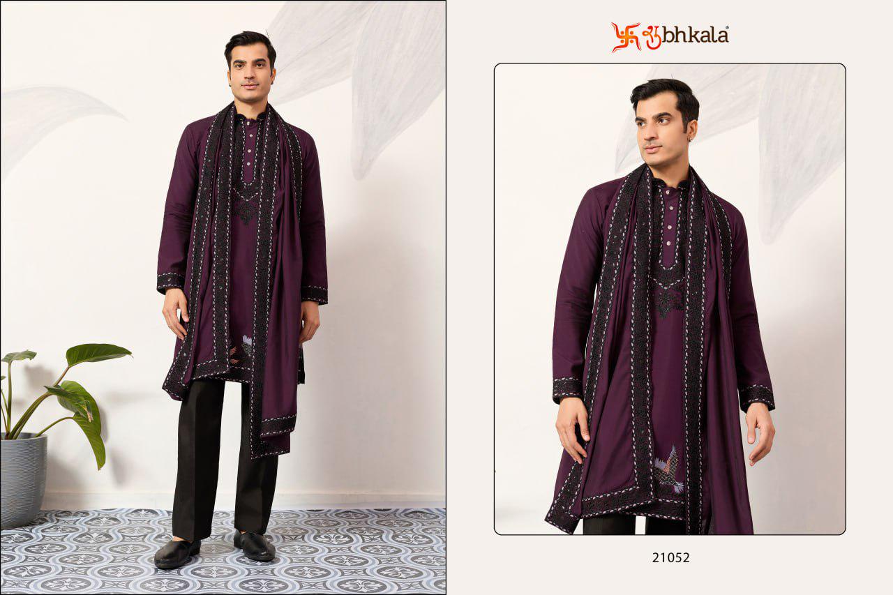 Men's Viscose Silk Kurta Set with Dupatta and Pant, Festive Ethnic Wear