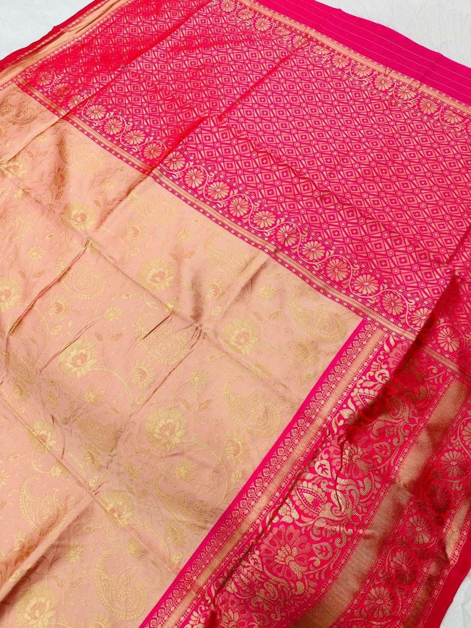Soft Lichi Silk Saree | Rich Pallu, Jacquard Border, Wedding Party Wear