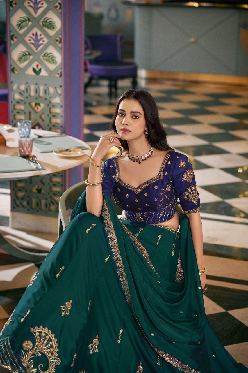 Rangoli Silk Lehenga Choli | Sequins Thread Embroidery, 4 Meter Flare Bridal Wear Set