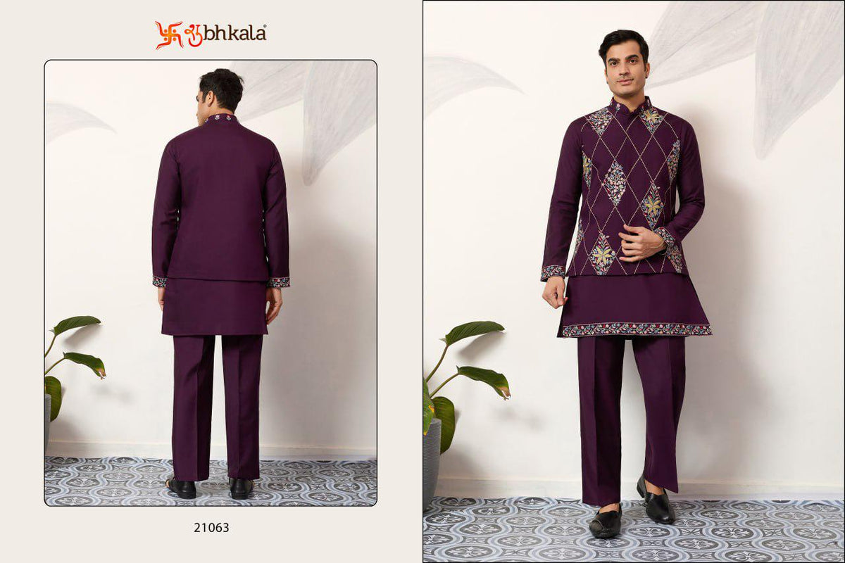 Viscose Silk Kurta Koti Pant Set, 3 Piece Ethnic Outfit, Festive Casual Suit