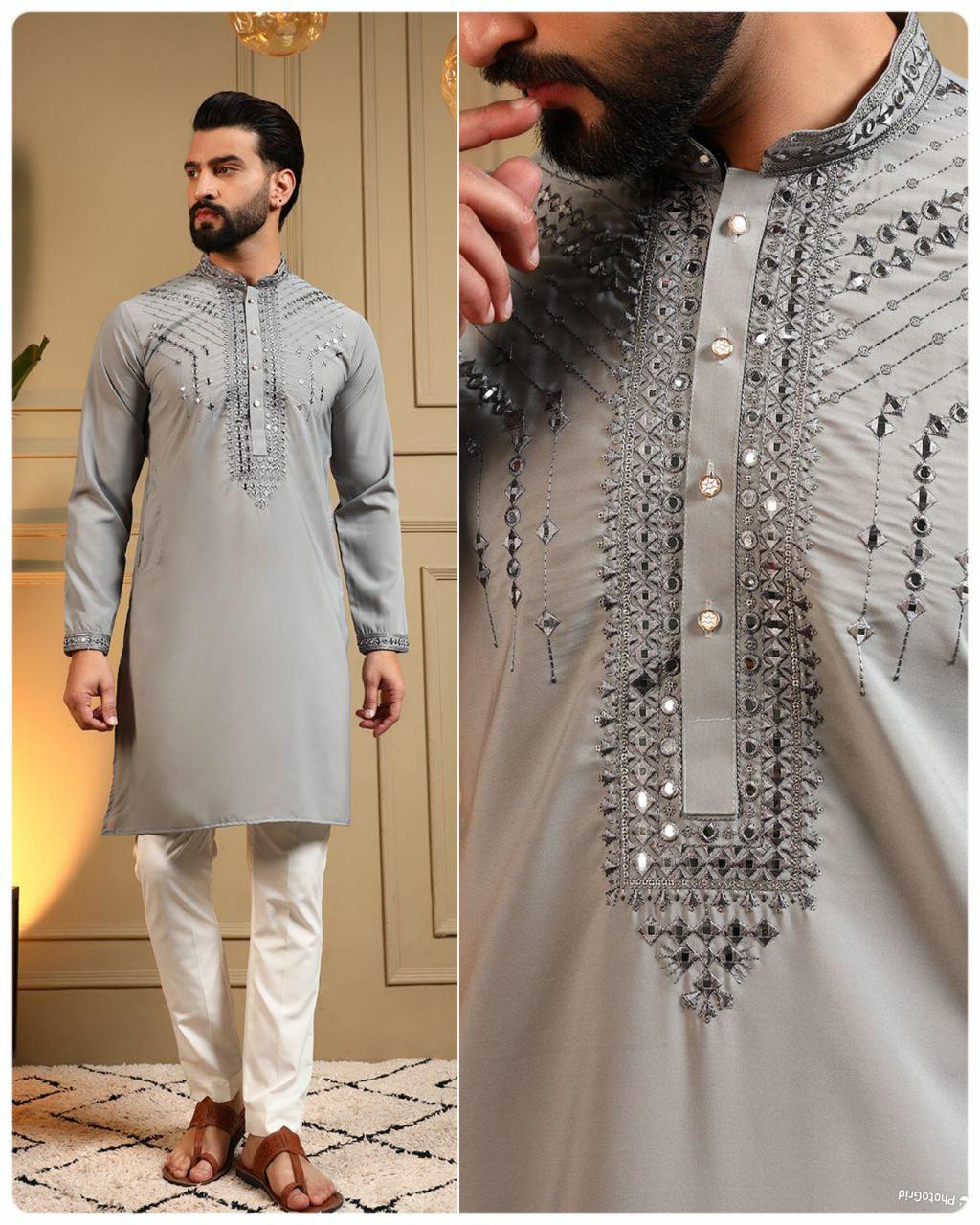 Men's Kurta Pajama Set: Armaani Lachko, Heavy Embroidery Sequence Work
