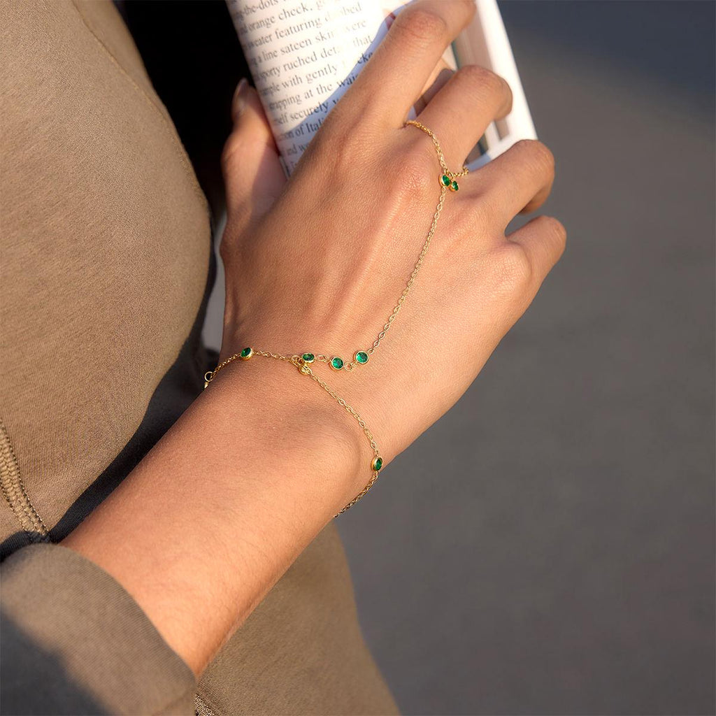 Gold Hand Chain Bracelet Ring for Women, Green Crystal Slave Bracelet, Finger Bracelet Ring Chain, Boho Hand Jewelry Gift for Her