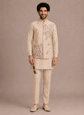 Men's Roman Silk Kurta Pant Set with Embroidered Koti | Festive Ethnic Outfit