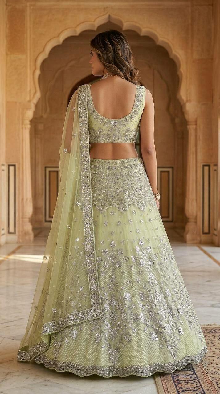 Butterfly Net Lehenga Choli | Foil Mirror Sequin Work, 4 Meter Flare, Indian Wedding Wear