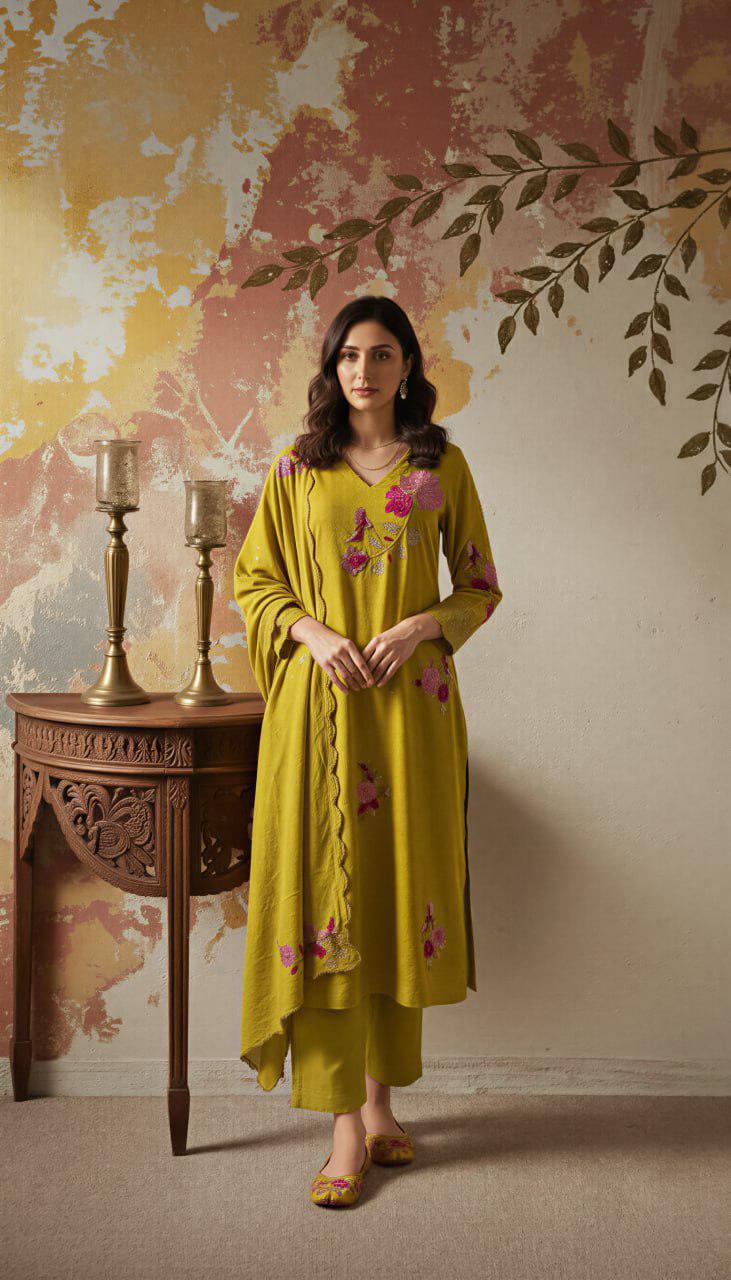 Embroidered Chanderi Silk Kurta Pant Set with Dupatta, Indian Ethnic Festive Wear
