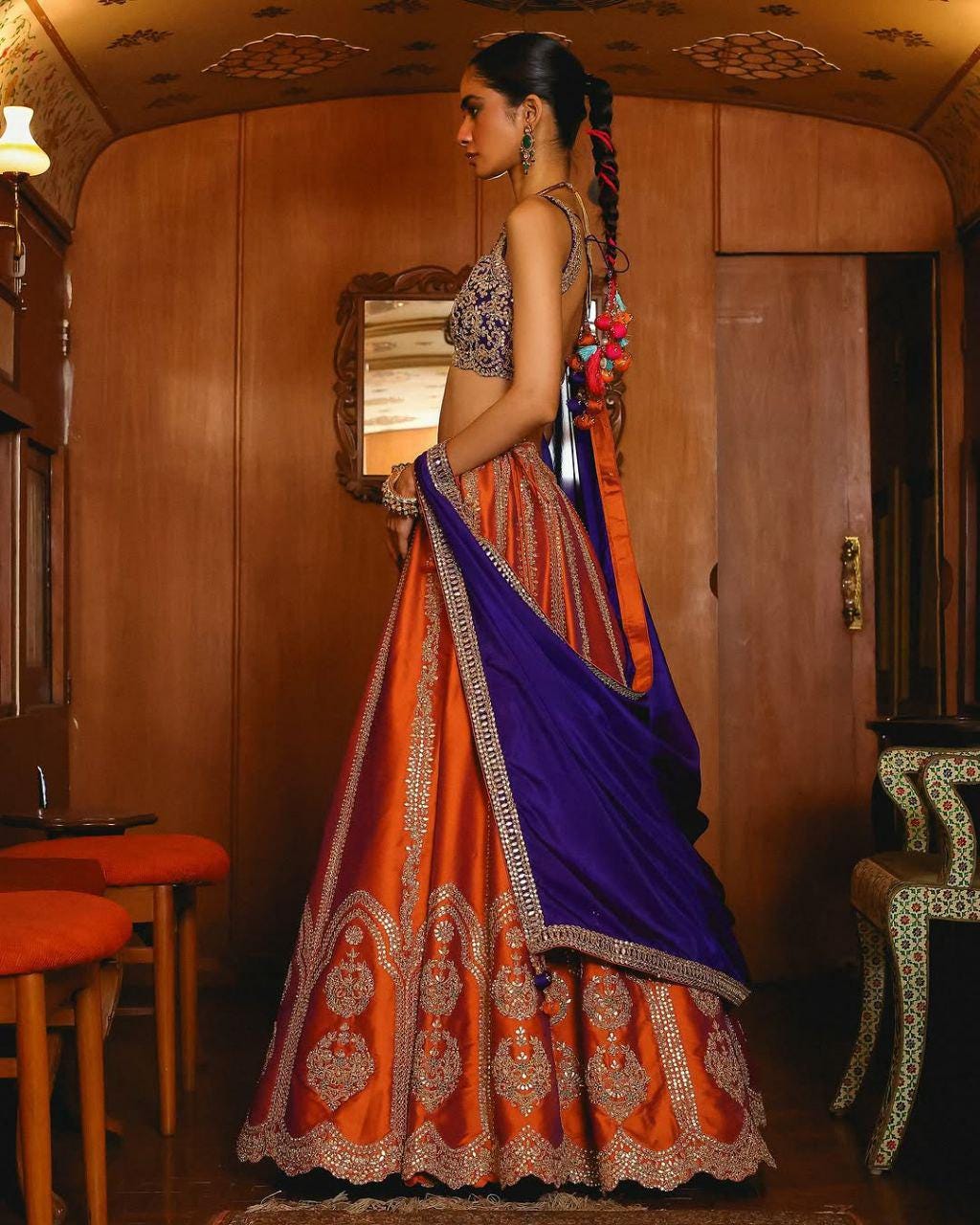 Two Tone Silk Lehenga Choli, Sequins Embroidery, Semi Stitched Designer Wedding Set