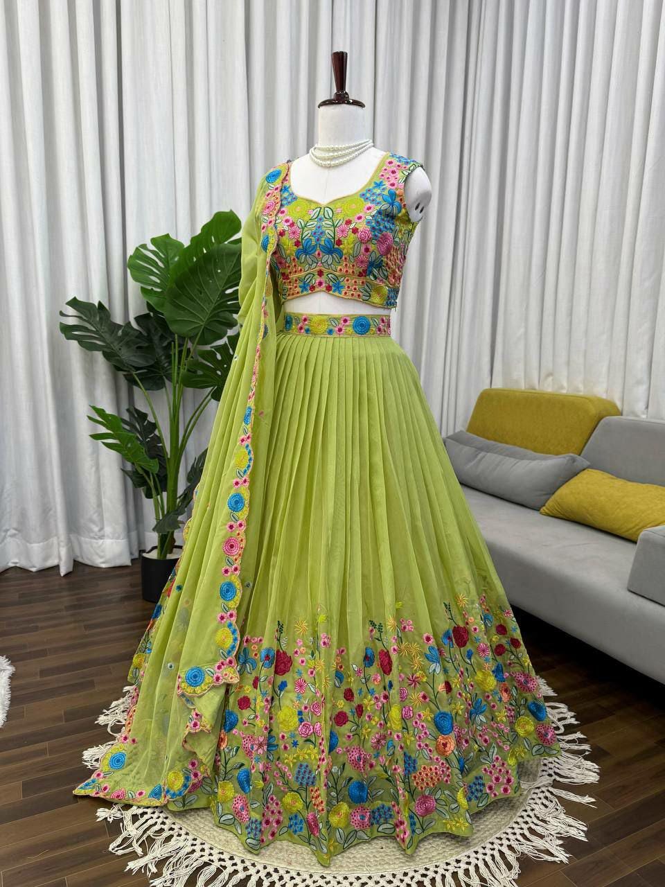 Tabby Organza Silk Lehenga Choli Set, Sequin Embroidery, Wedding Party Wear Outfit