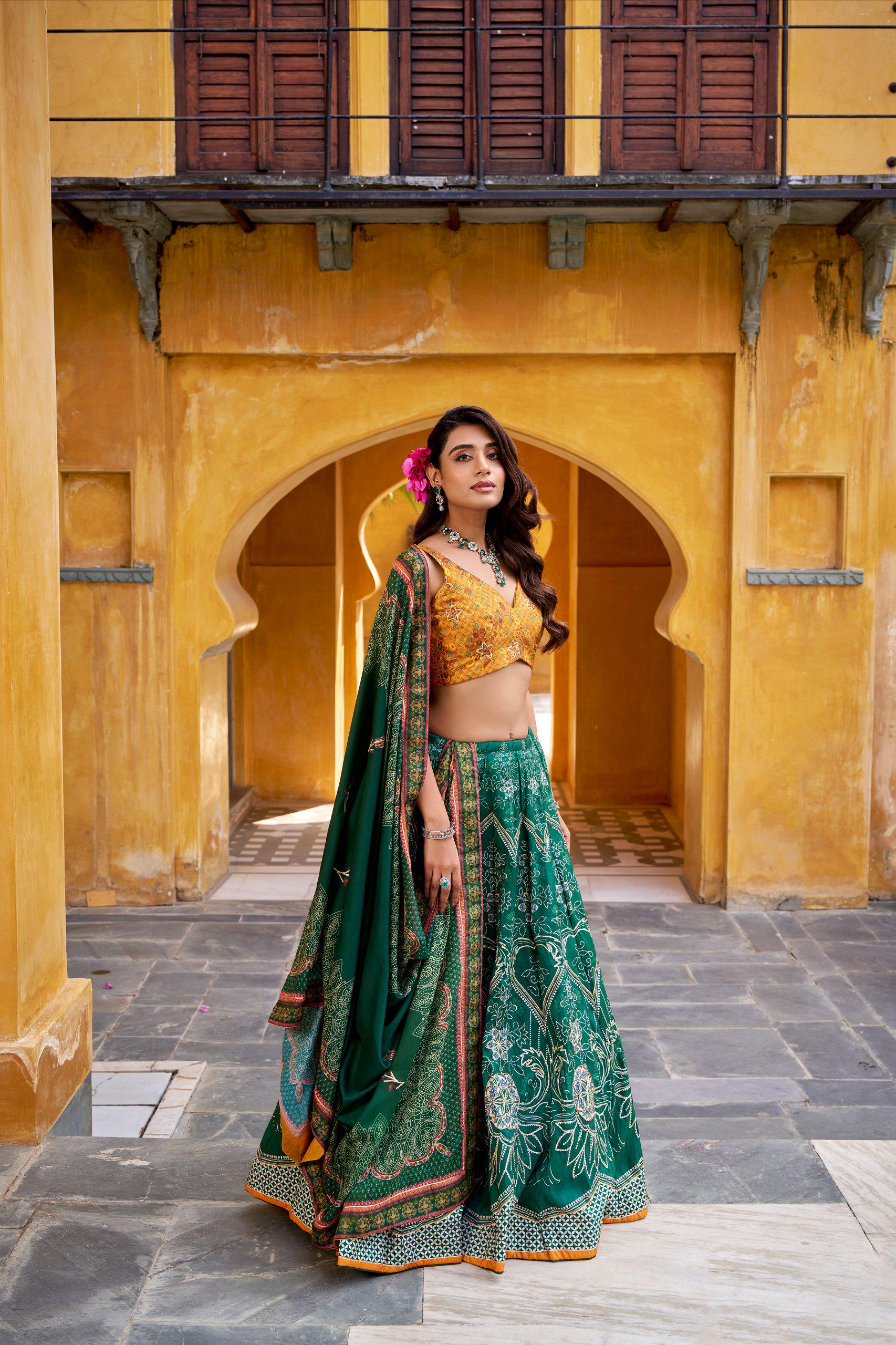 Vaishali Silk Lehenga Choli Set | Printed Maslin Dupatta, Gotta Patti Lace, Beads Work