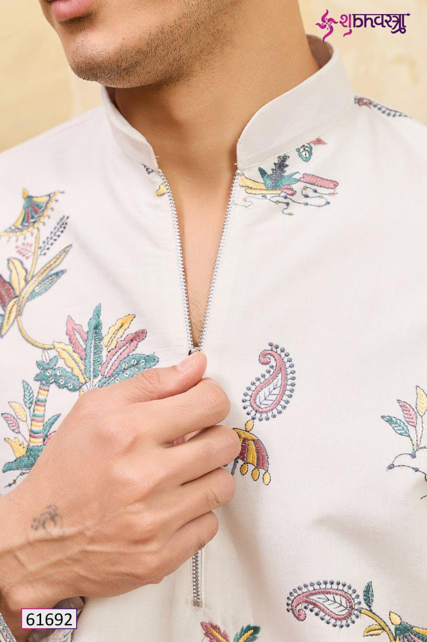 Viscose Silk Embroidered Kurta, Multi Thread Sequins Work, Indian Ethnic Festive Wear