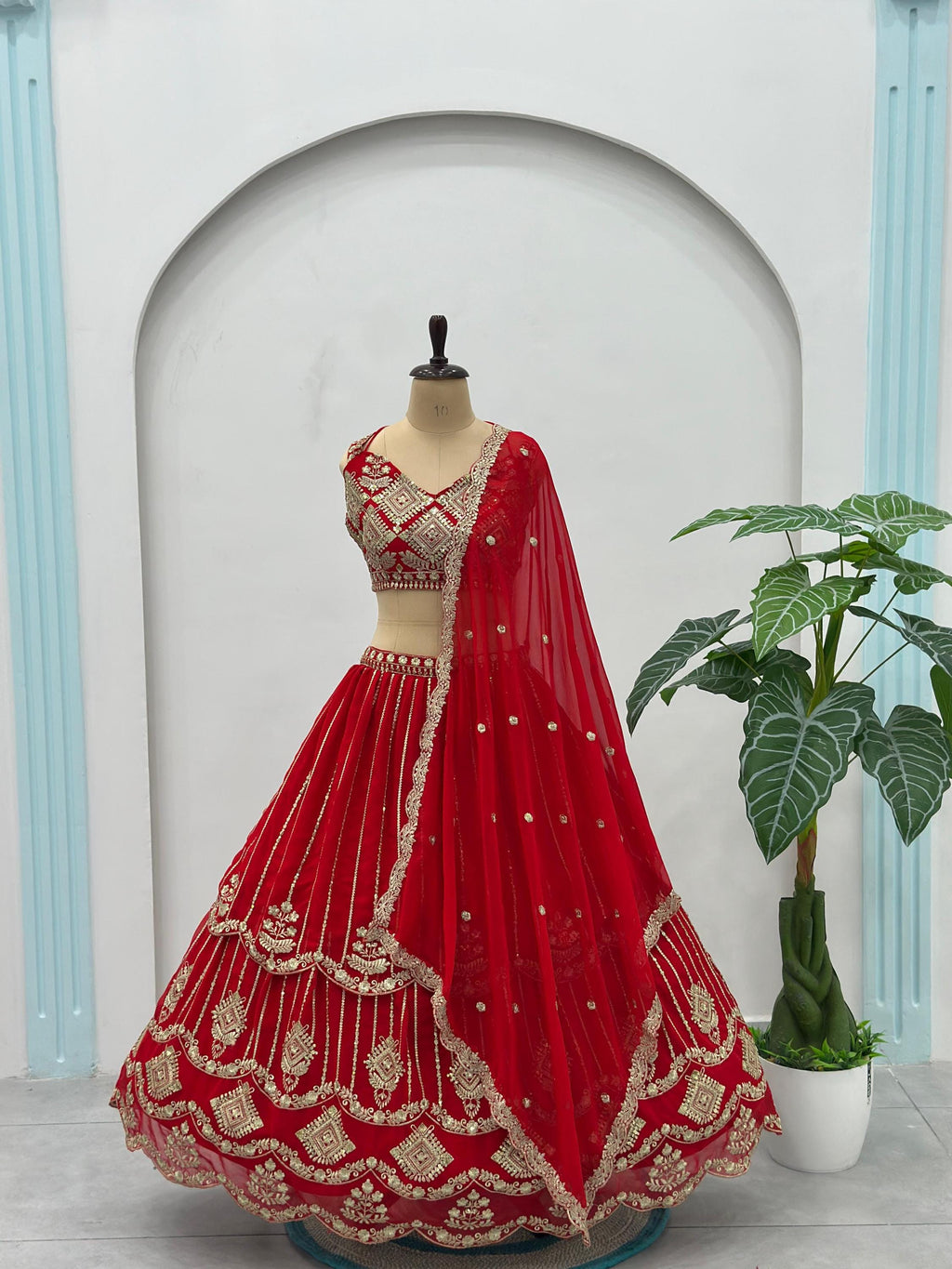 CxC Faux Georgette Lehenga Choli Set, Zari Sequin Embroidery, 3.5 Meter Flair (Semi Stitched)