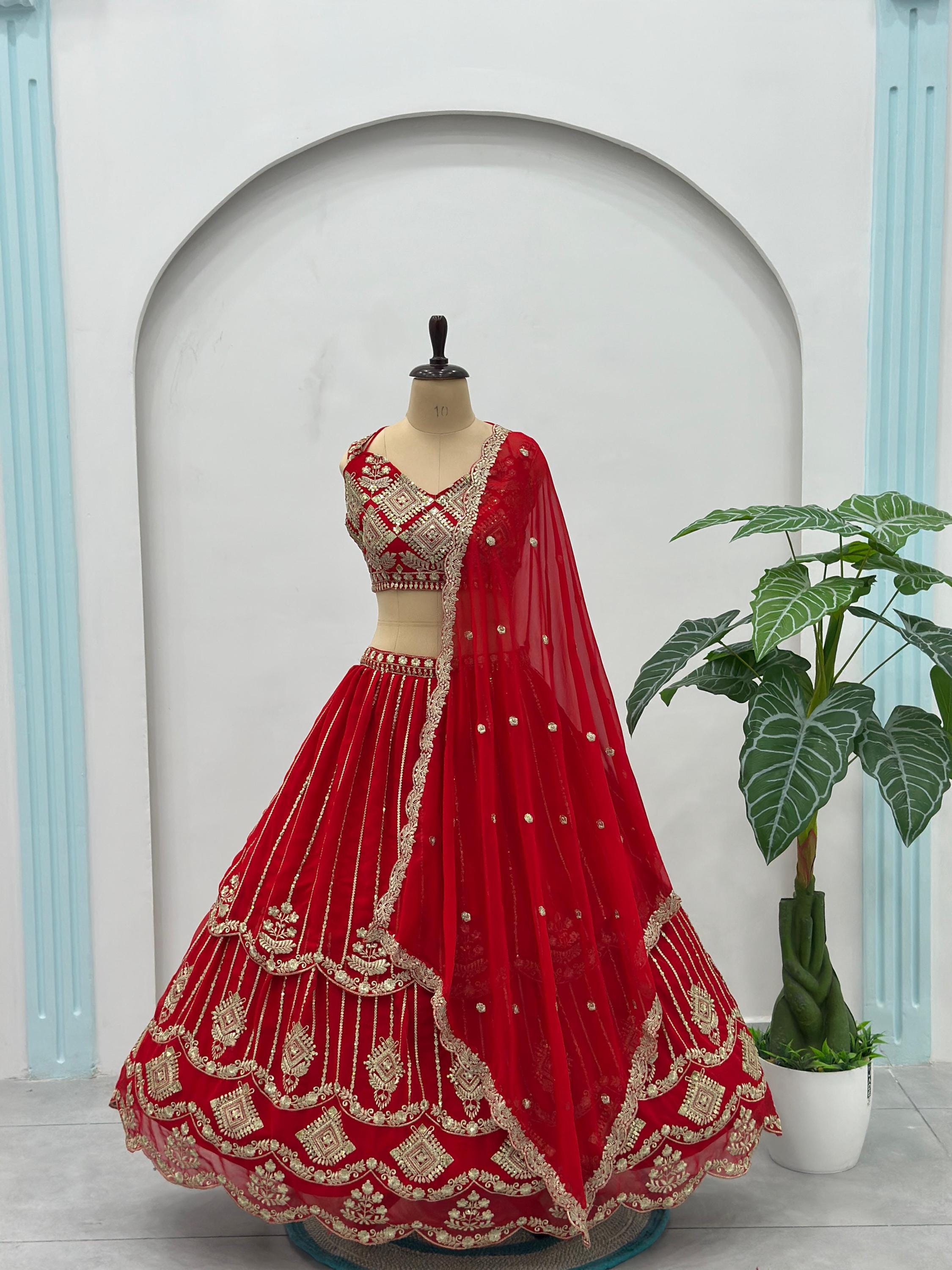 CxC Faux Georgette Lehenga Choli Set, Zari Sequin Embroidery, 3.5 Meter Flair (Semi Stitched)