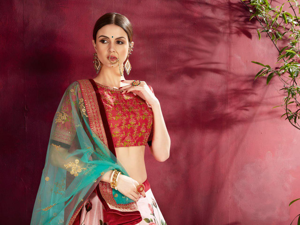 Cream Tissue Lehenga Choli Set, Sequins Embroidery, Wedding Party Wear