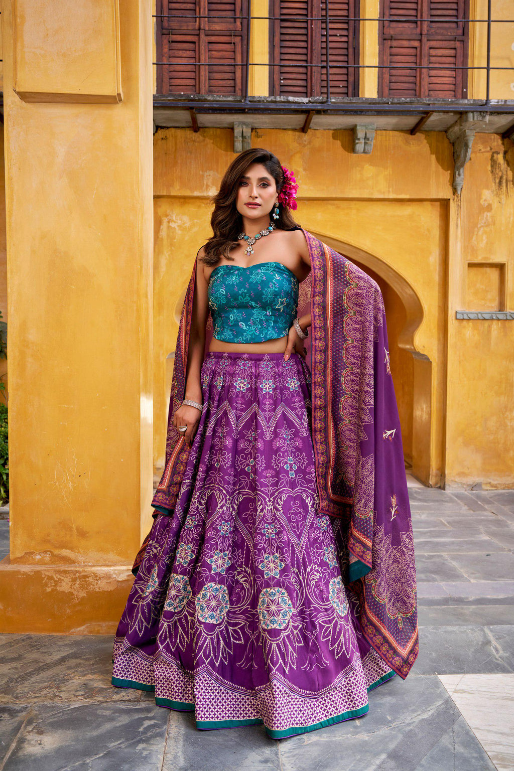 Vaishali Silk Lehenga Choli Set | Printed Maslin Dupatta, Gotta Patti Lace, Beads Work