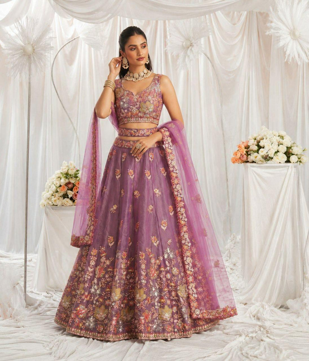 Fandy Lehenga Choli Set, Zari Sequin Embroidery, Semi-Stitched Wedding Wear