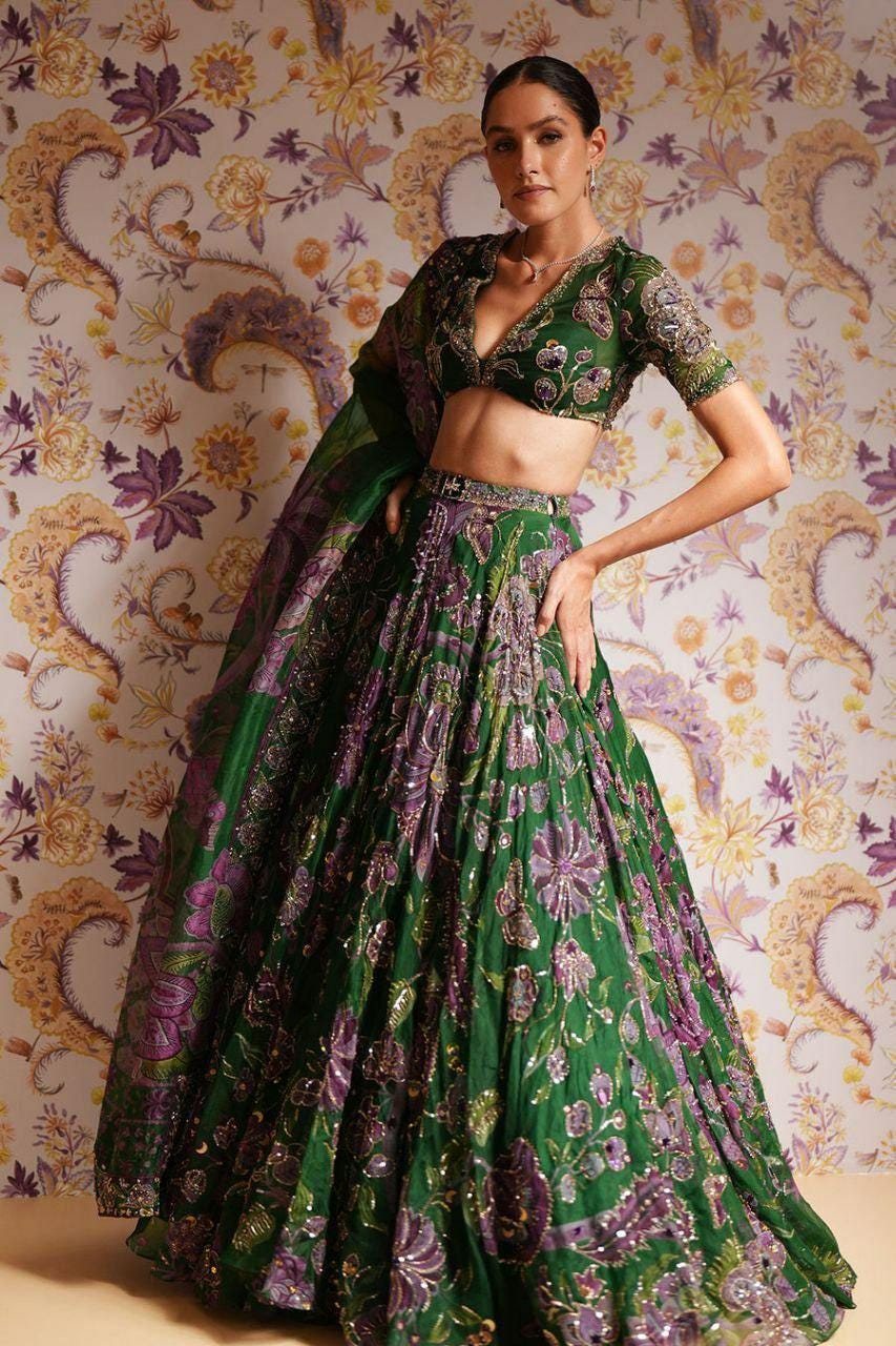 Taby Silk Lehenga Choli Set, Mirror Work Bridal, Sequins Embroidery, Wedding Party Wear (XXL)