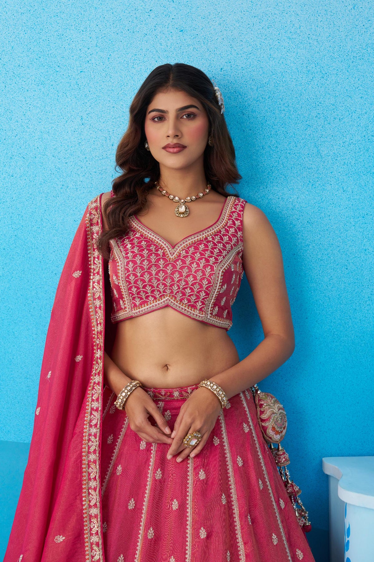 Teal Tissue Lehenga Choli Set, Beads Sequins Embroidery, Indian Wedding Outfit