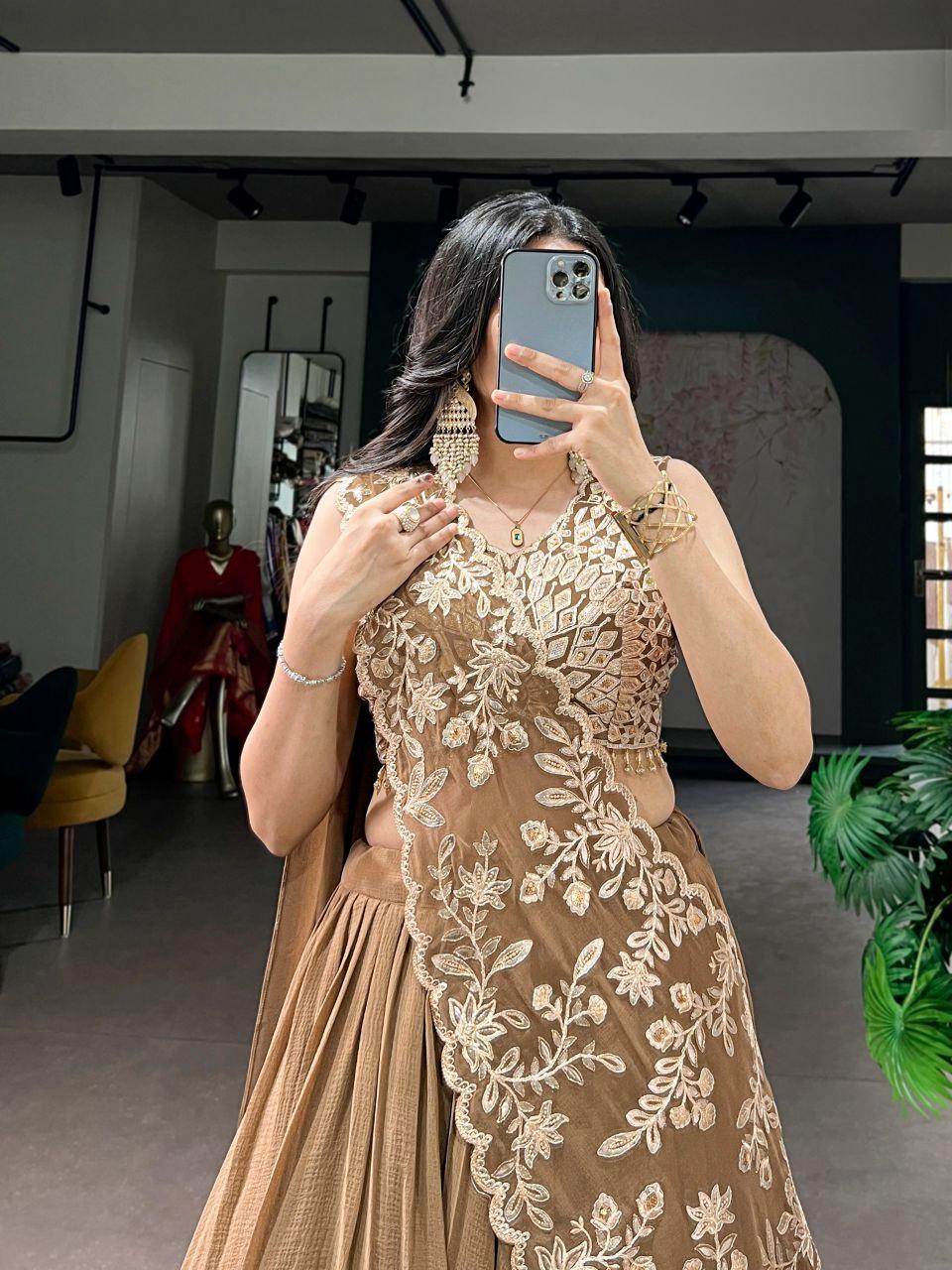 Marble Fabric Lehenga Choli Set | Sequins, Thread Embroidery, 8 Meter Flair, Festive Wear
