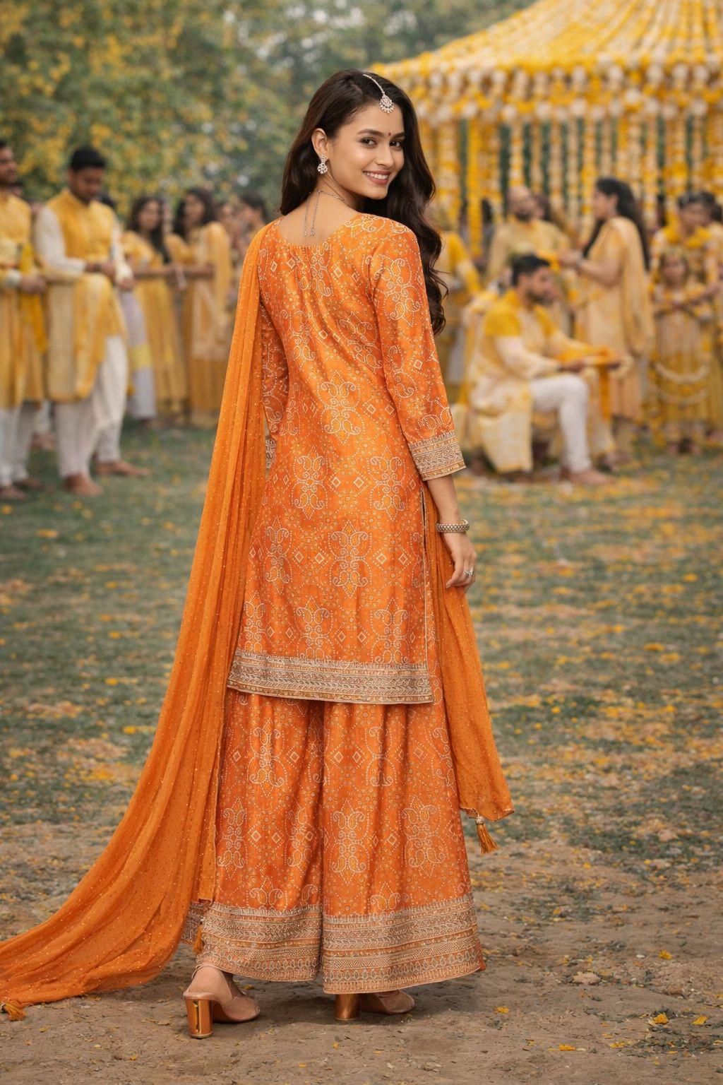 Embroidered Chinon Silk Palazzo Set with Viscose Dupatta, Festive Ethnic Outfit