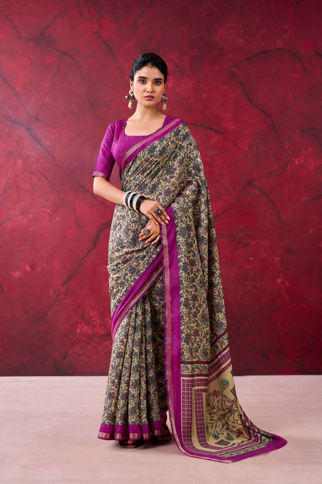 Polyester Viscose Chanderi Saree, Zari Weaving Print, Traditional Indian Party Wear (Unstitched Blouse)
