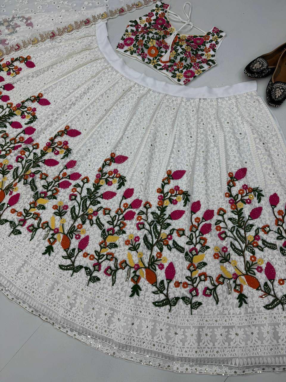 Heavy Sequin Embroidered Lehenga Choli Set, Bridal Wedding Wear (Semi-Stitched)