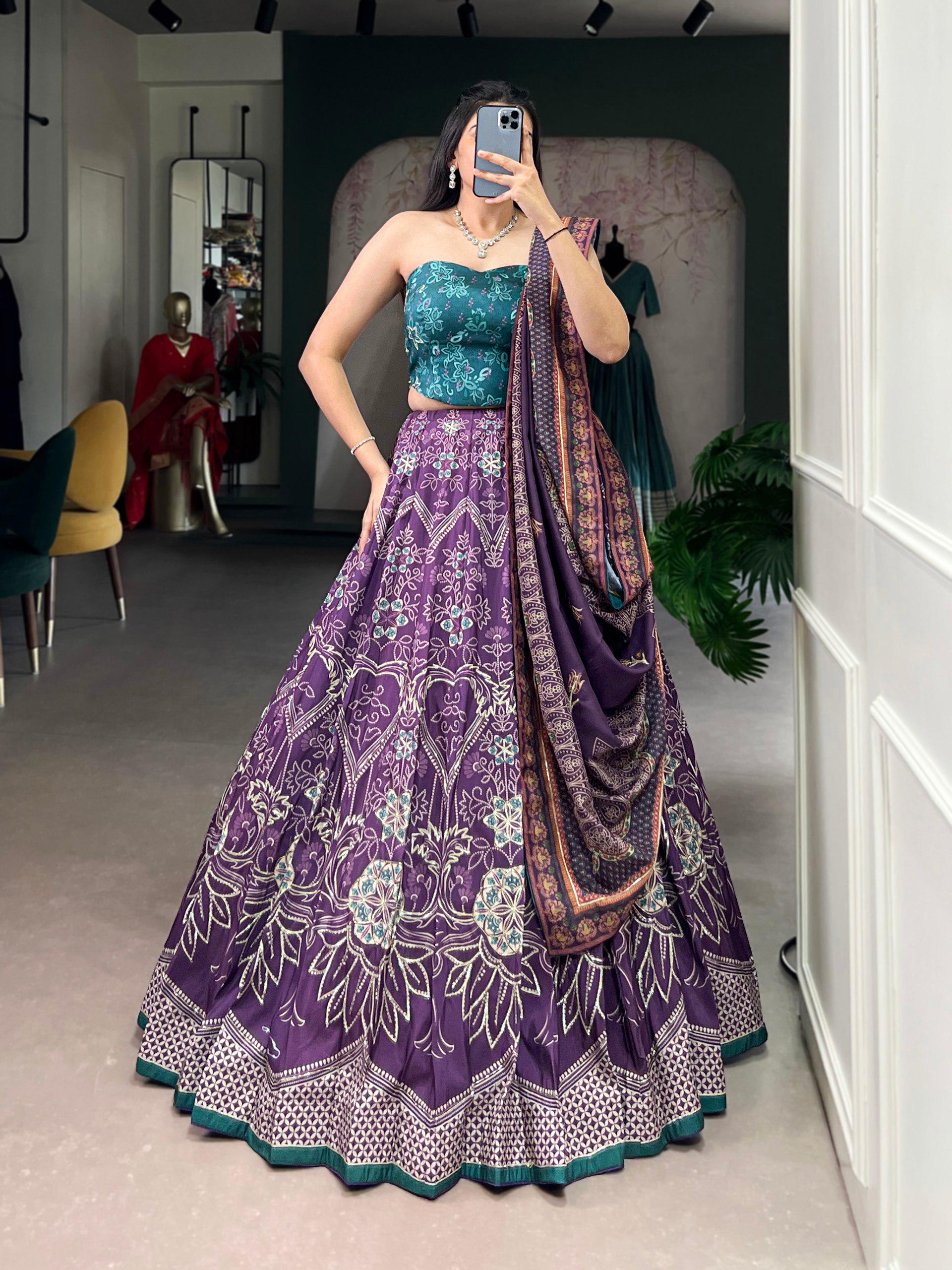 Vaishali Silk Lehenga Choli Set | Printed Beads, Gotta Patti Lace, Festive Wear