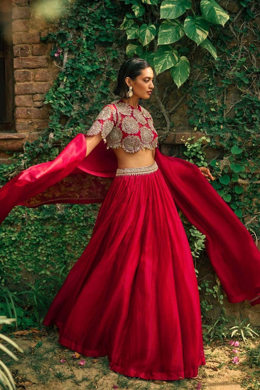 Roman Silk Lehenga Choli Set | Sequins, Dori Work, 3.5M Flair Bridal Wear