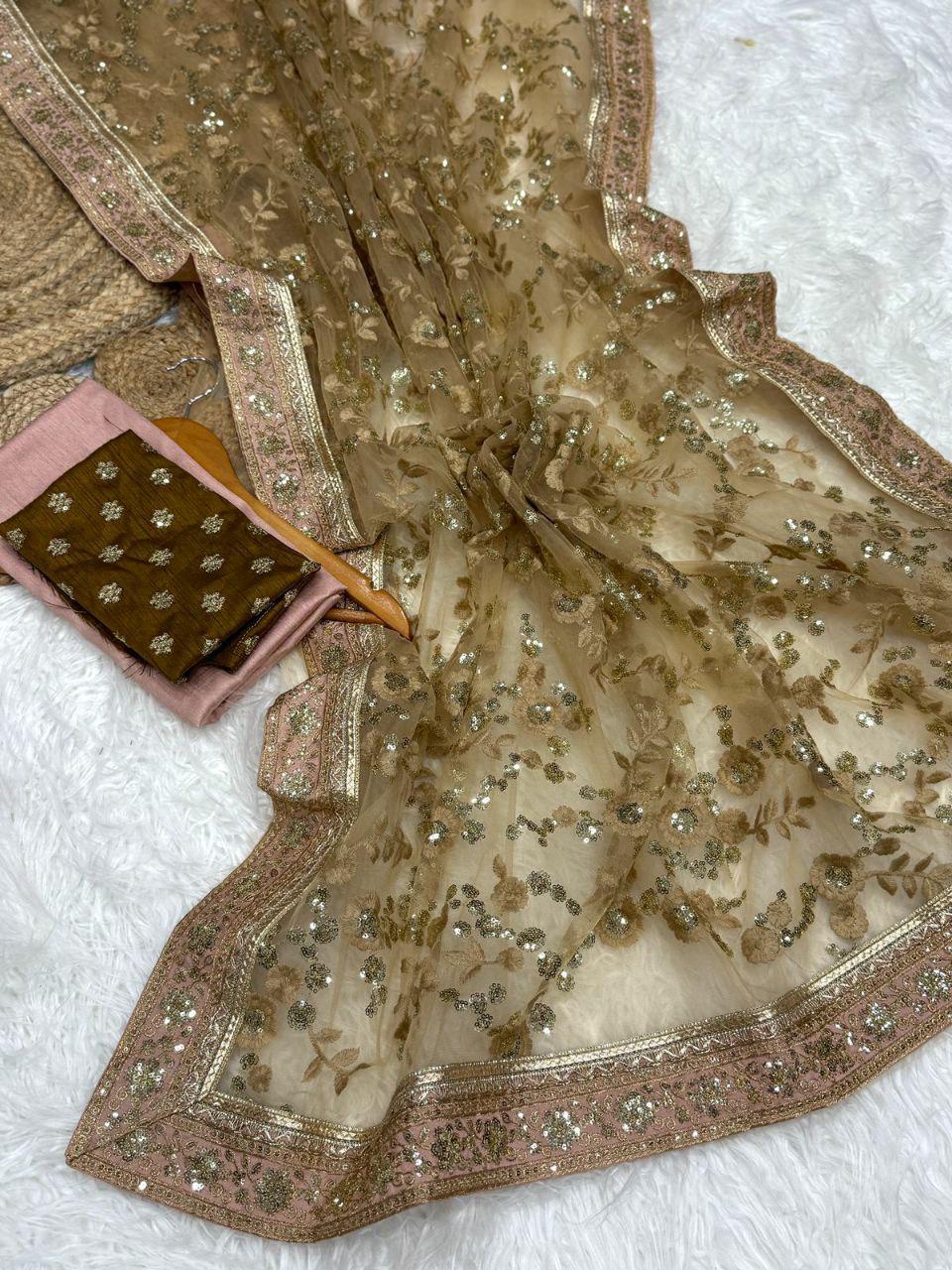 Fendy Silk Designer Saree with Heavy Beads, Thread & Sequin Work