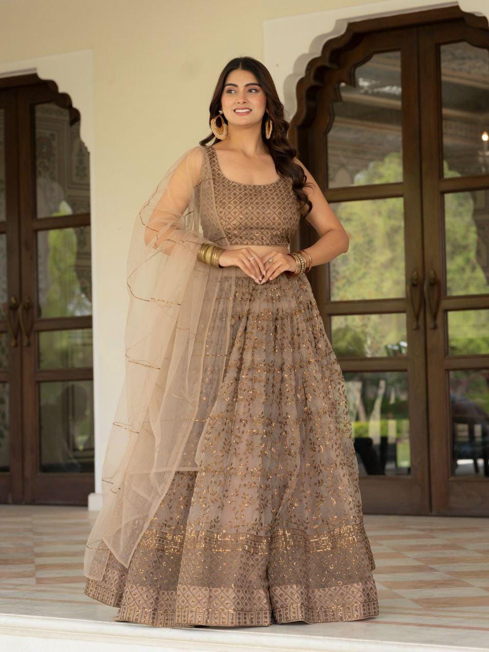 Net Lehenga Choli, Zari Sequins Embroidery, Semi Stitched Bridal Set, Wedding Party Wear
